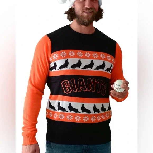 Giants Seals Orange White Black Fair Isle Sweater Men's size Large - Picture 1 of 5